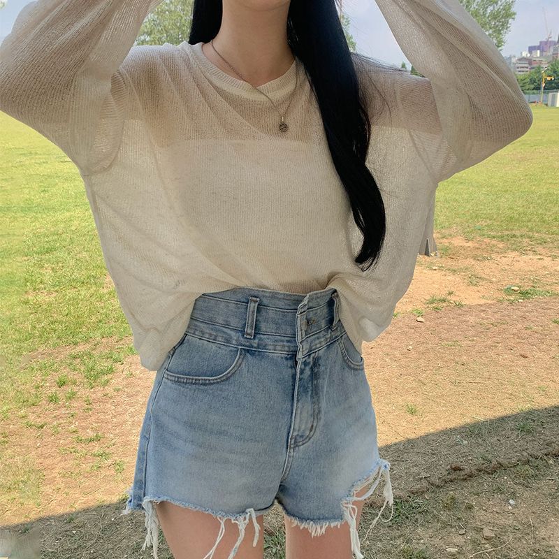 [Bellide made] See-through Bookle Linen Summer Knit T-shirt