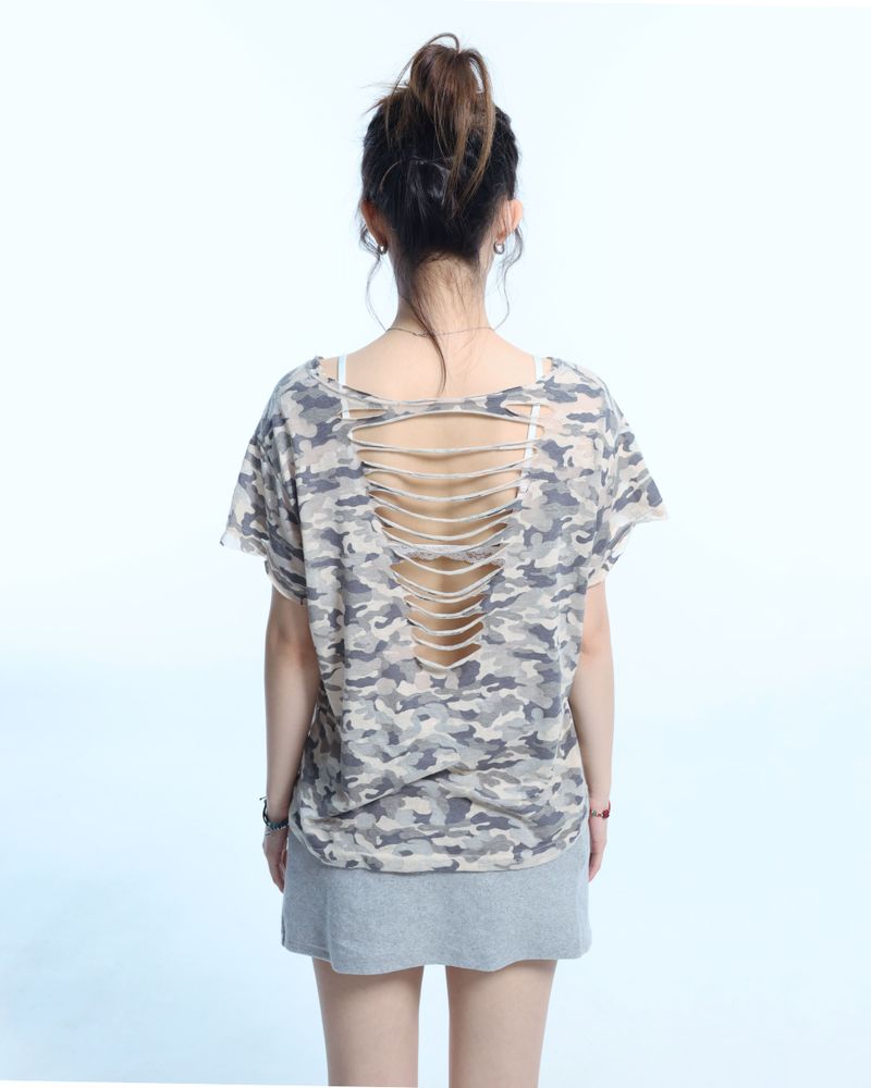 Camo Slash Eyelet Tee