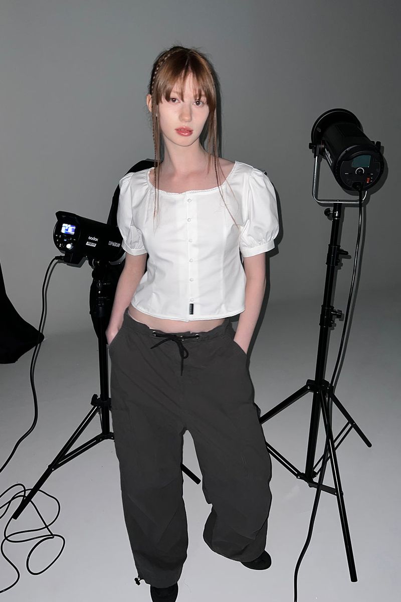 PUFF BUTTON BLOUSE (WHITE)