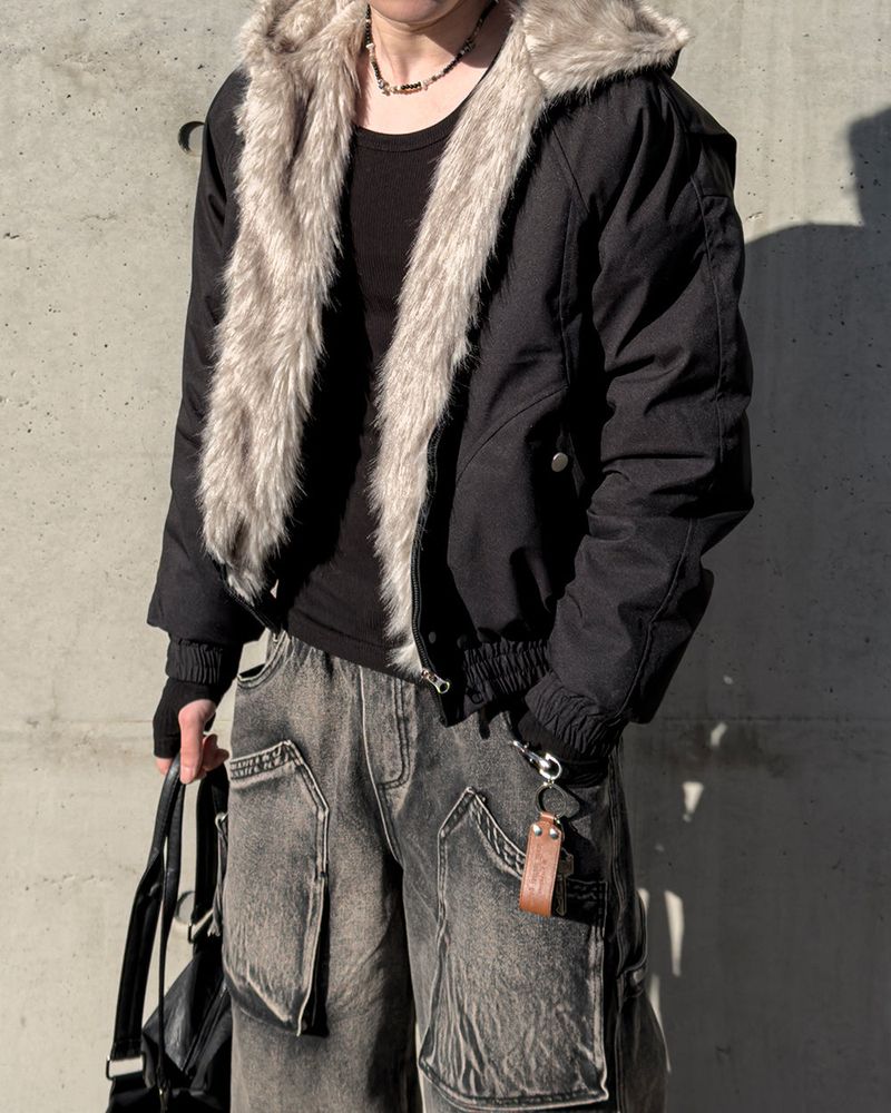 Helen Cropped Fur Hooded Jumper