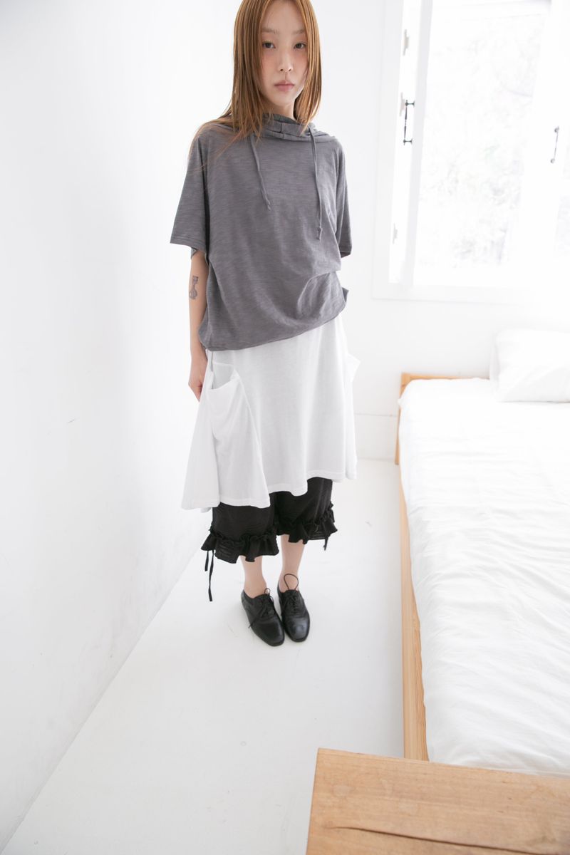 slub off-shoulder hood top(2colors)