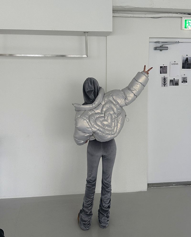 Heart hologram wellon short padded coat