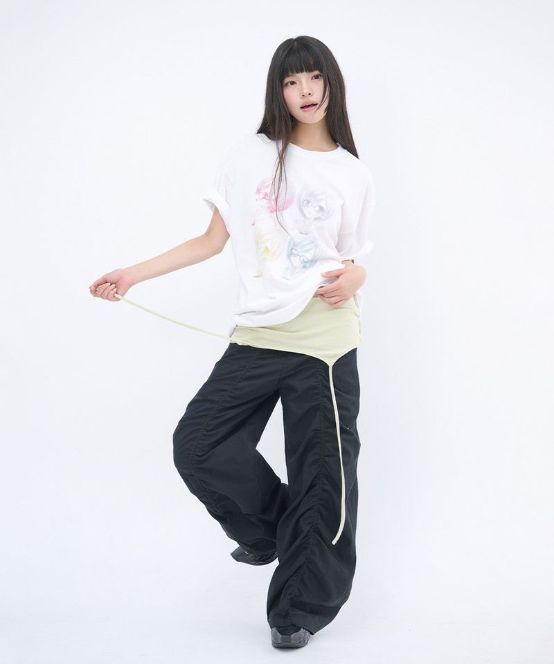 LACE LAYERED WIDE PANTS - BLACK