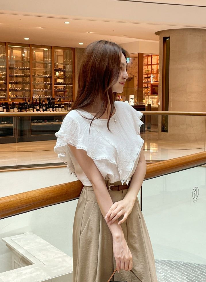 Gobel Lace Ruffle Linen Blouse