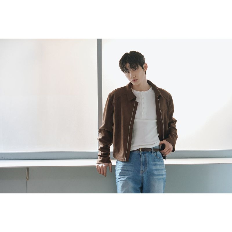 Suede crop biker jacket(Brown)