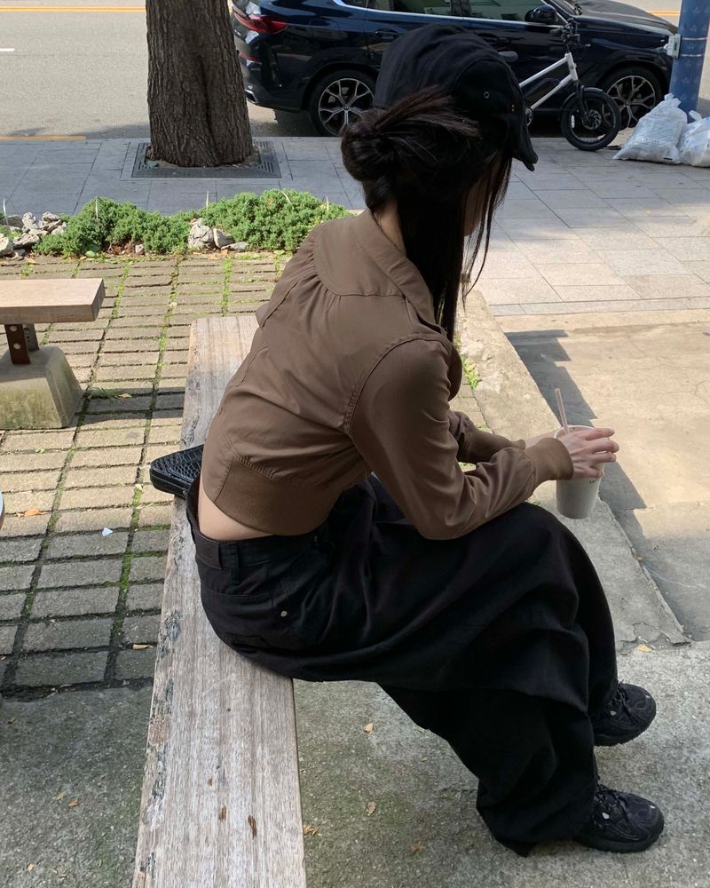 Brown slim zip up