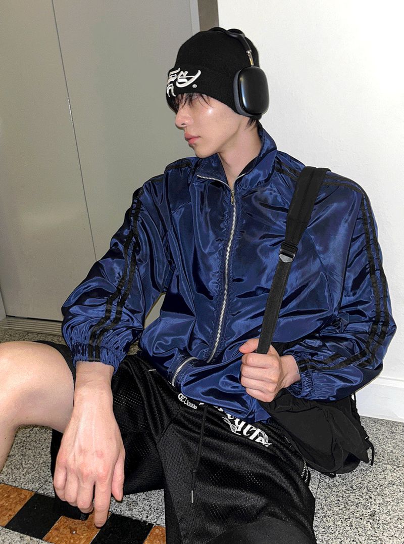 Lightweight High-Neck Side Track Wind Jacket 4color