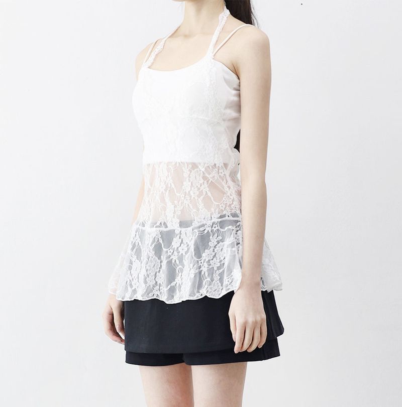 Lean Halter Lace Layered Frill Sleeveless