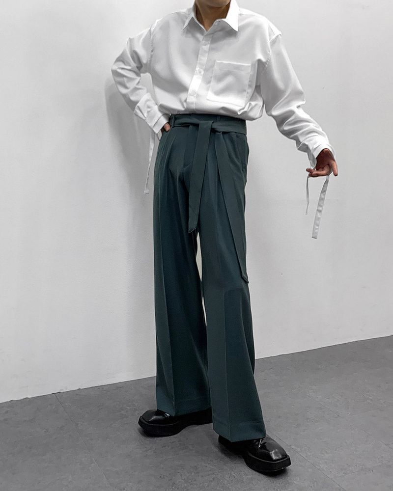 FL Belted Side Banding Wide Slacks (4 colors)