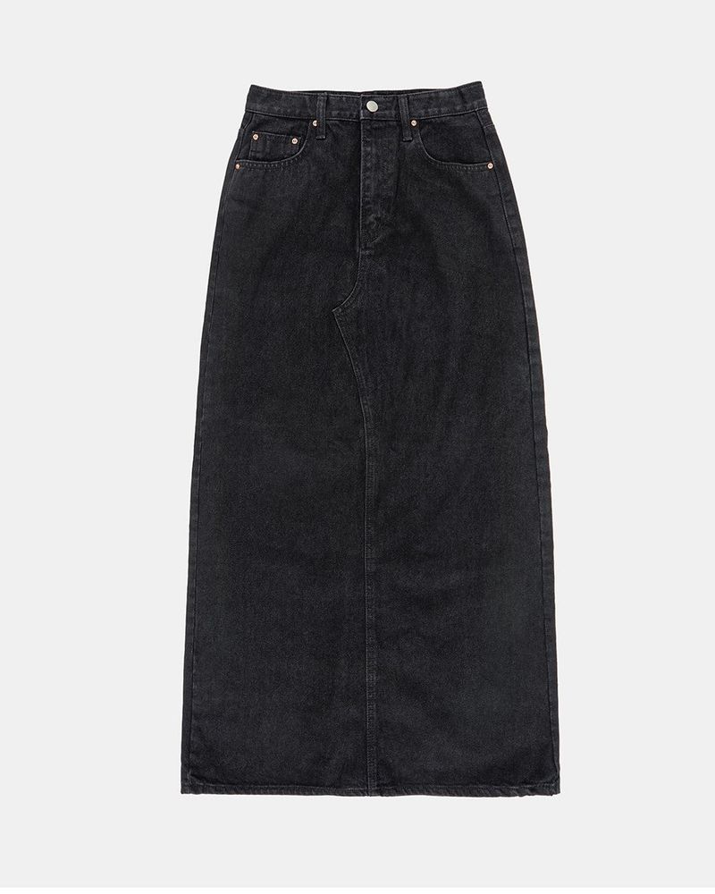 Longer back slit denim skirt