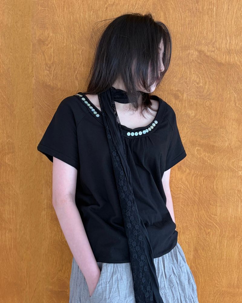 fungus（ファンガス）の「シェル ボタン オープンネック Tシャツ (3colors)（トップス）」