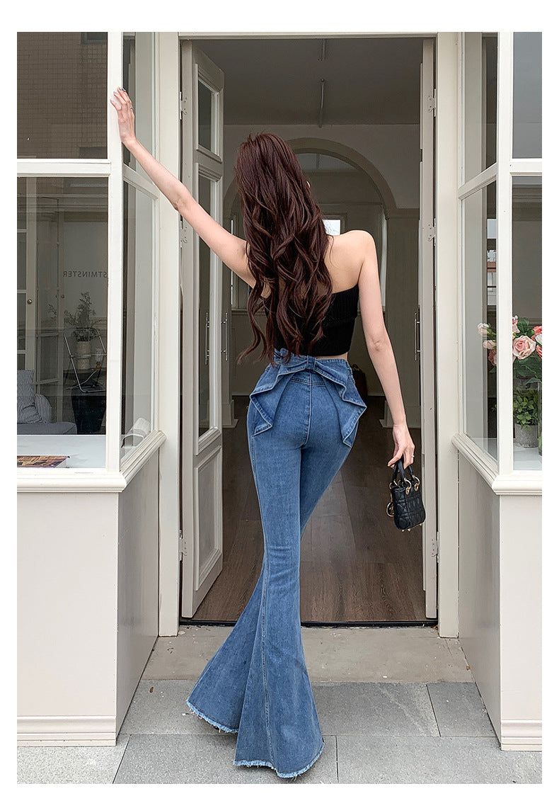 Ribbon Detail Denim Flare Pants