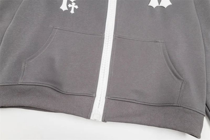 Cross Print Oversized Hood Zip-Up