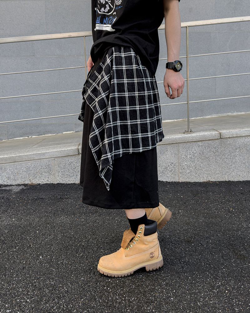 Lever Check Layered Bermuda Pants