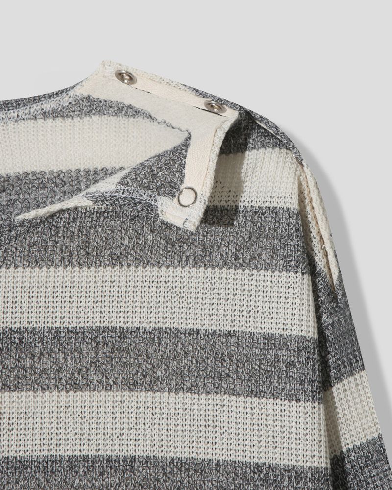 Lure shoulder snap stripe knit