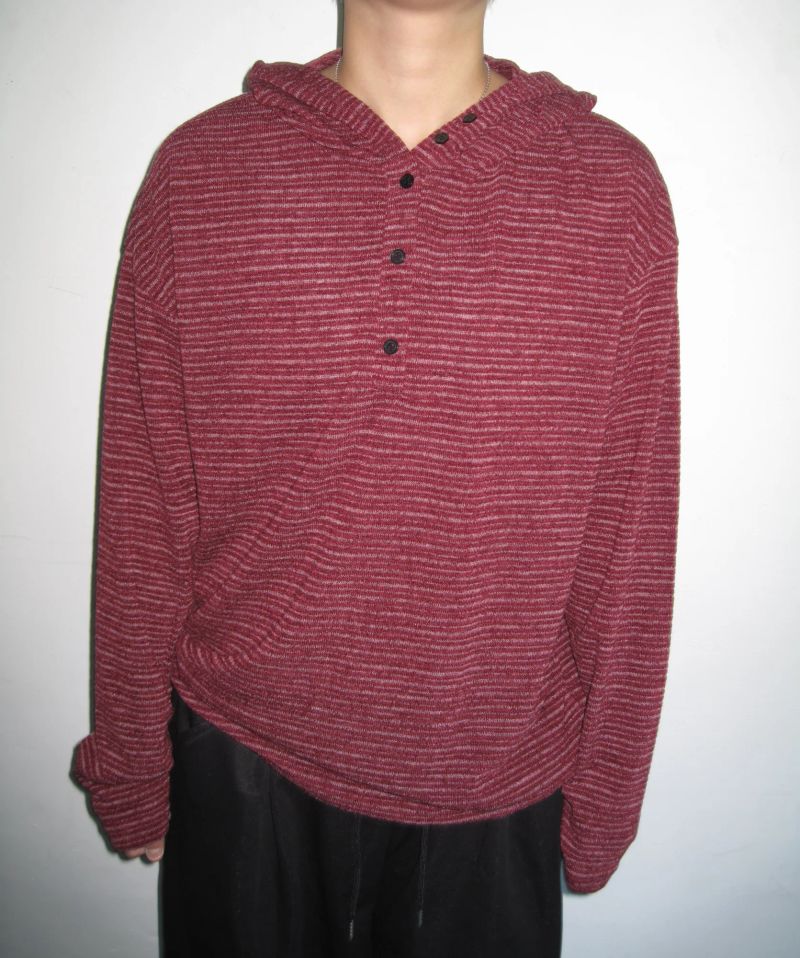 [UNISEX] 1345 Striped Henley Neck Hoodie (4 Colors)