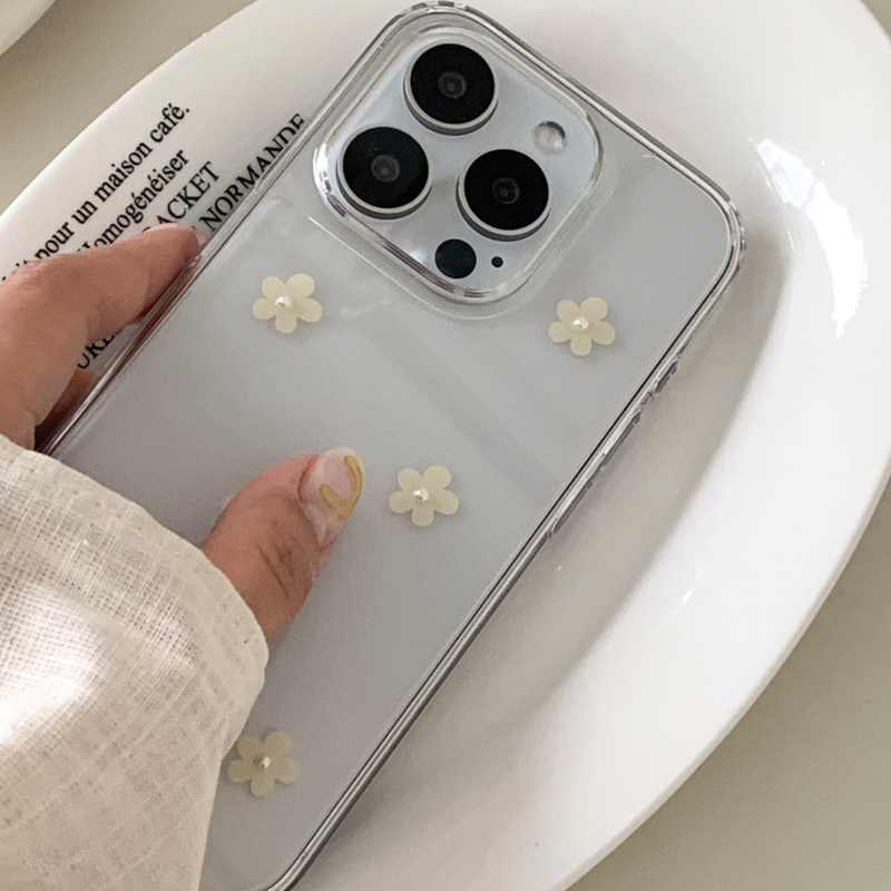 [handmade] yellow flower pearl pattern jelly hard case