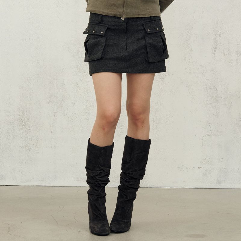 MIDNIGHT MOVE（ミッドナイトムーブ）の「wool pk skirt (dark grey)（Skirts）」