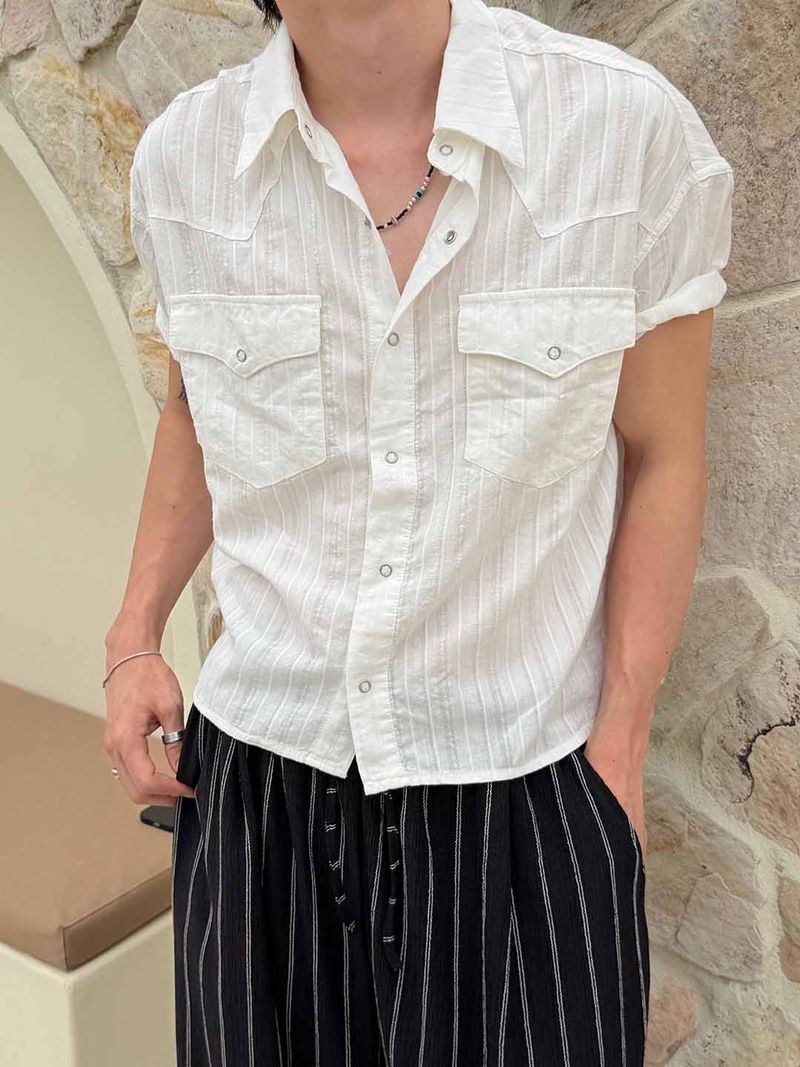 LAURANT（ロラン）の「Cool ever stripe western crop shirts(2color)（Tops）」