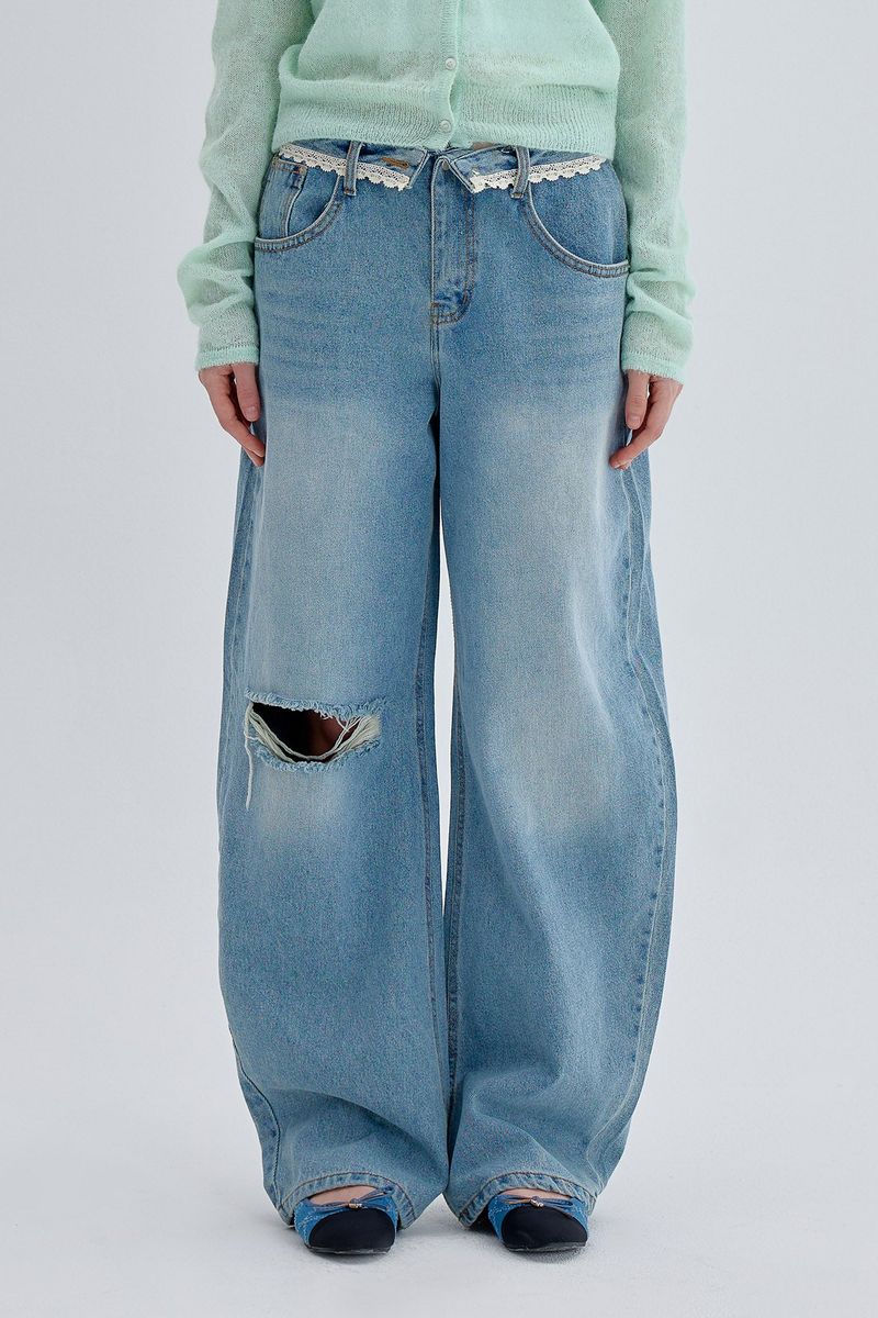 Lace Crash Low Denim Pants