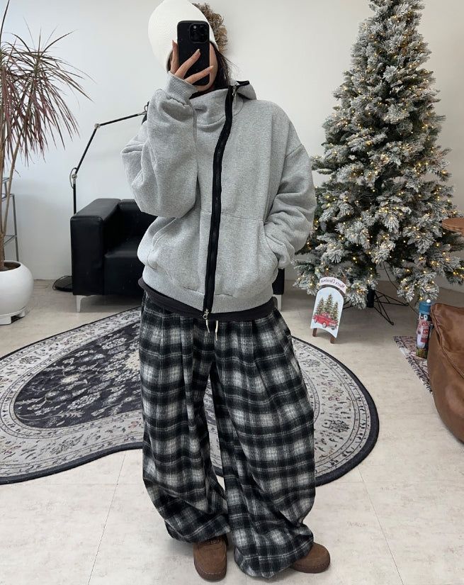 Kale Check Wide Banding Pants
