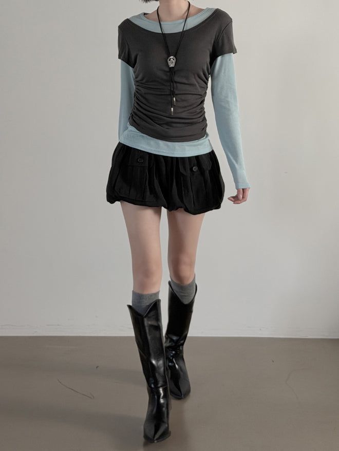 Dual Layered Color Matching Boat Neck Tee