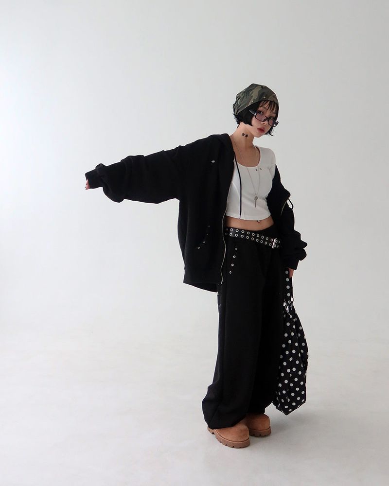 Punching eyelet string wide pants