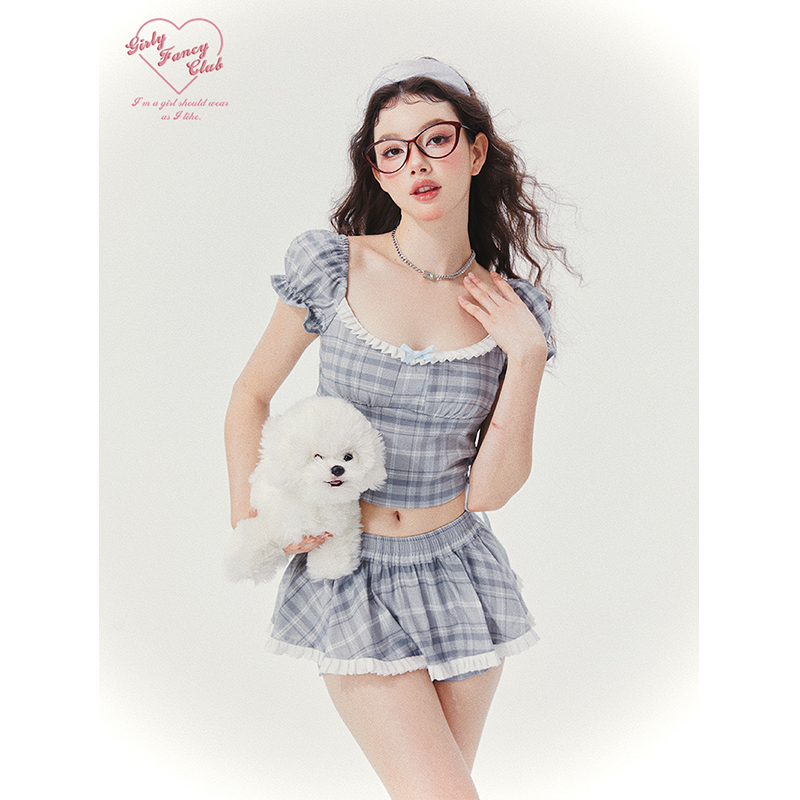 Girly Fancy Club（ガーリーファンシークラブ）の「[GirlyFancyClub] Music Festival Outfit Plaid Short Top and Skirt Two-Piece Set Girl Group Style Sweet and Spicy Set（Skirts）」