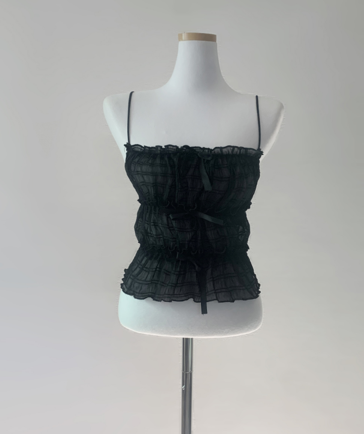 Bonir Shirring Lace Top (Black)