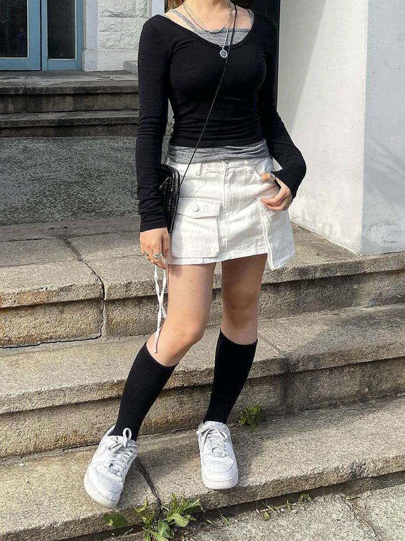 Daily U-neck Tee Layered Sleeveless Set