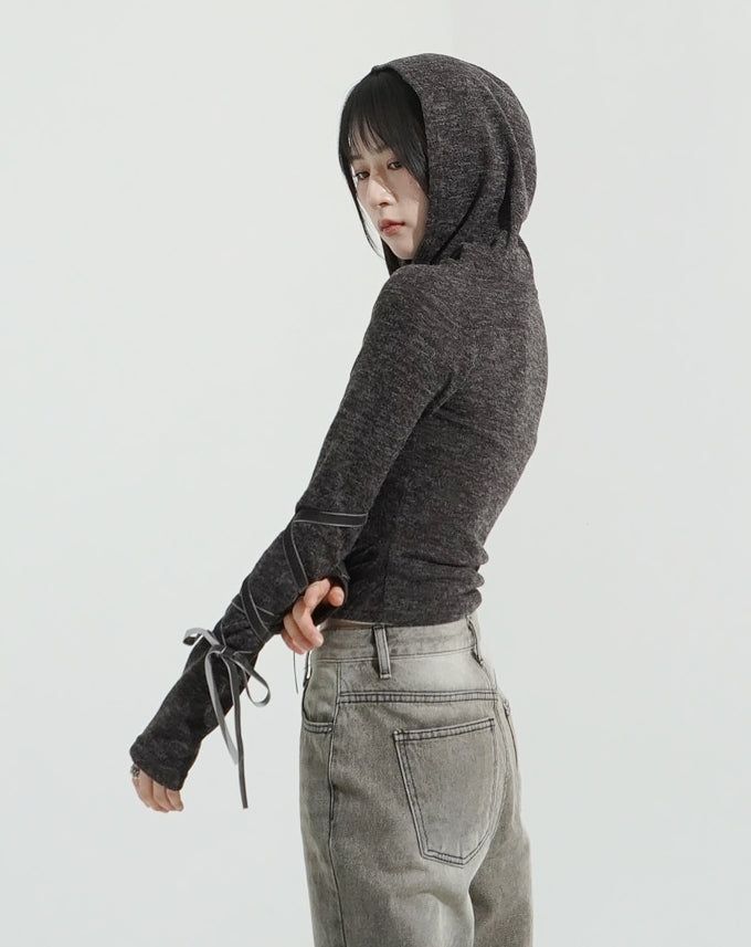 Ballet shirring hooded top