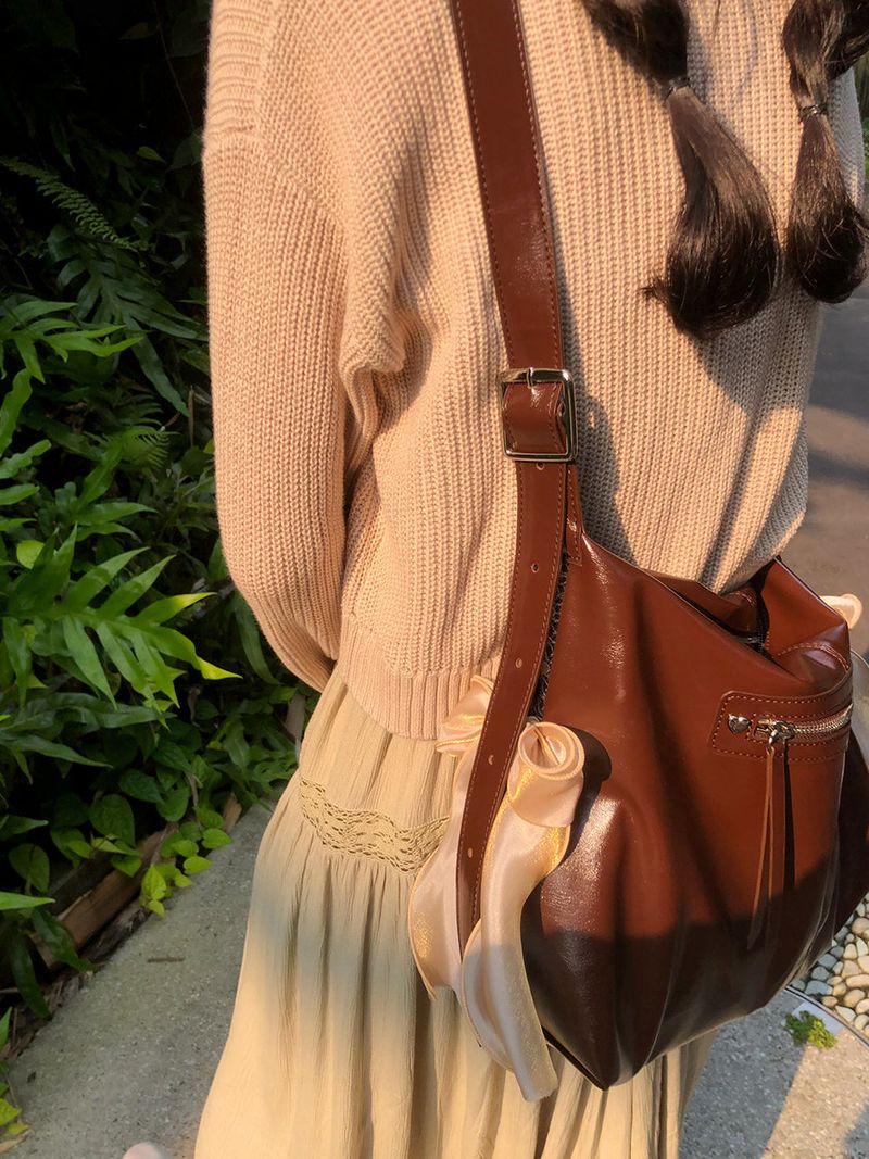 Pillow ribbon bag_chocolate brown