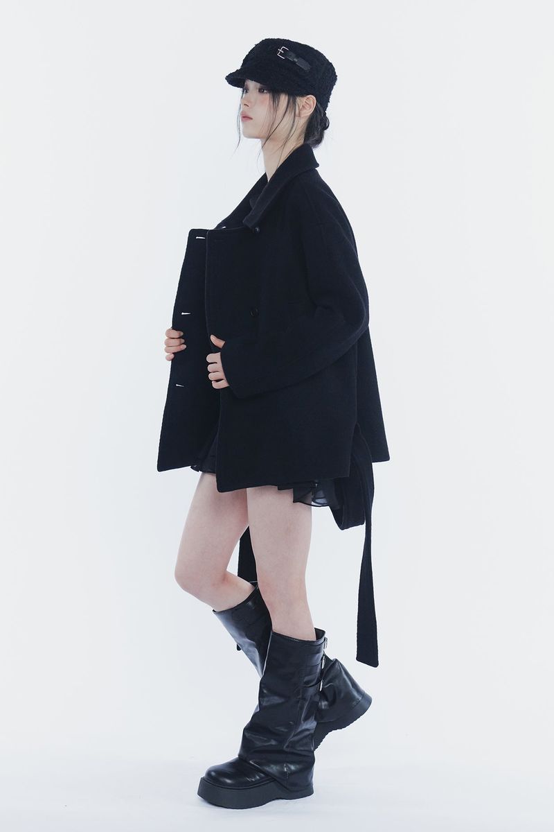 AMBER BELTED DOUBLE COAT black