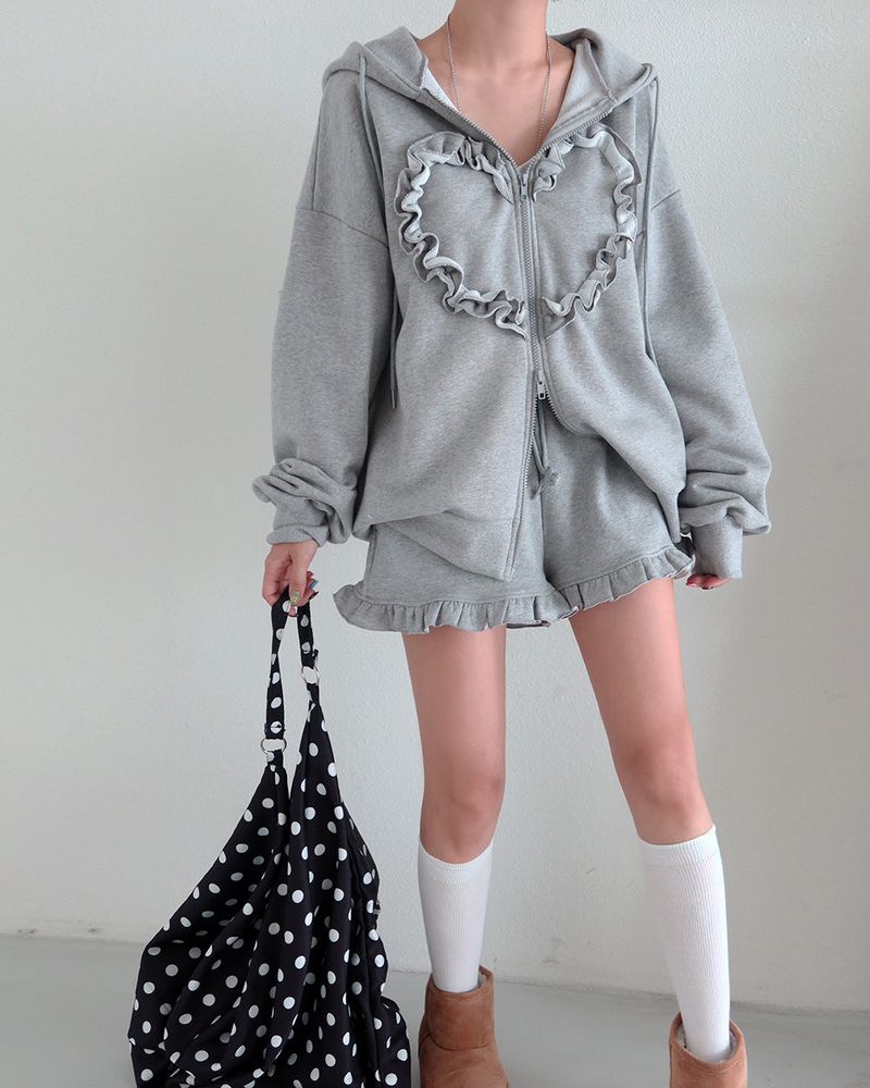 Heart frill oversized fit hooded jacket