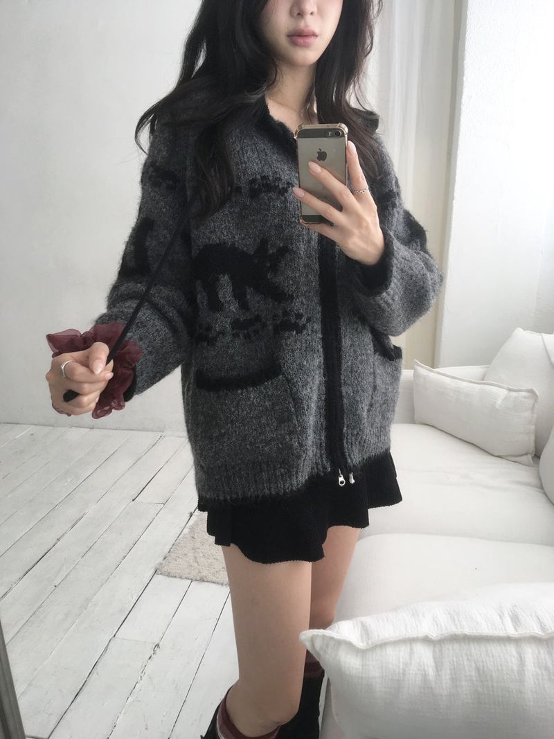 Meow Nordic Knit Zip-Up