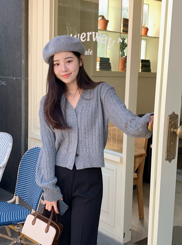 Hidden Button Cable Wool Knit Cardigan (5color)