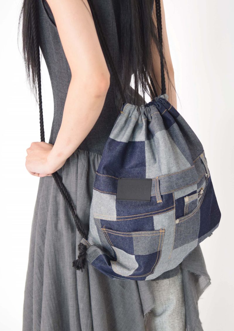 Square Denim Pocket Backpack