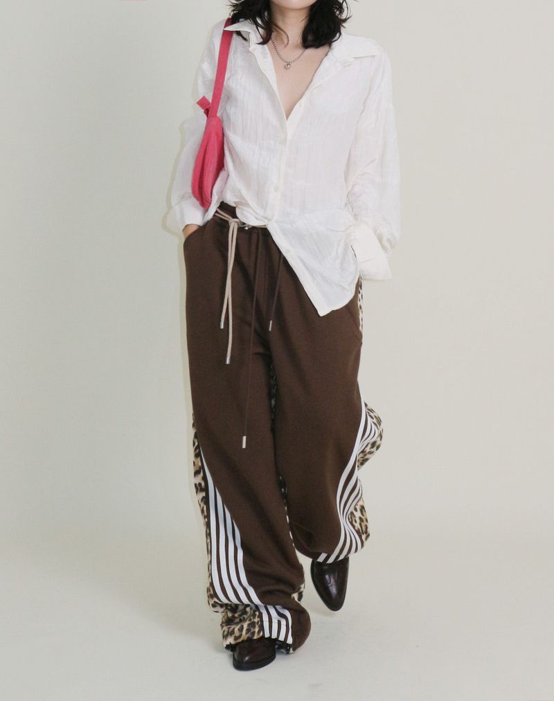 Leopard leopard print diagonal coloring track jogger pants