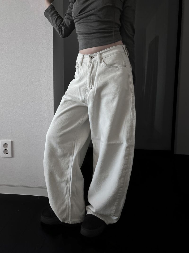 back pocket cross stud wide denim (fleece-lined / 2color)