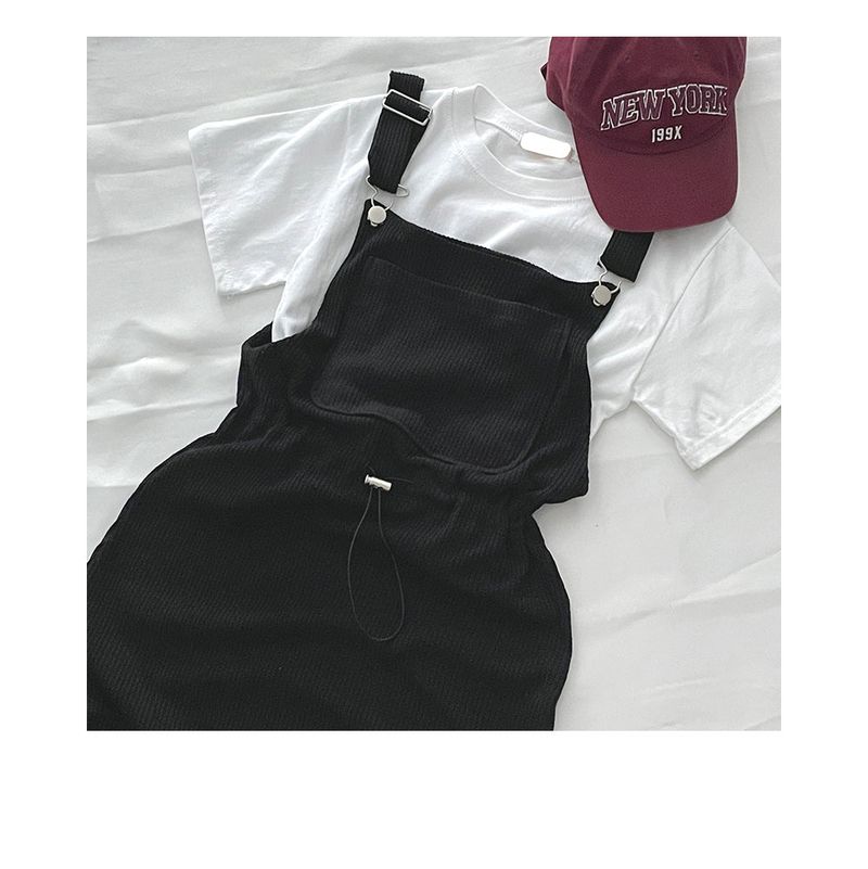 mint slit string suspenders dress