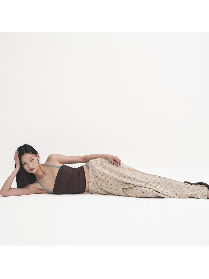 Floral Pattern Waffle Loose fit Pants_Dusty Beige
