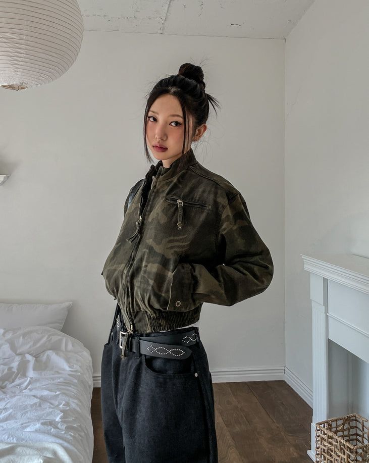 Camouflage Crop Rider Jacket