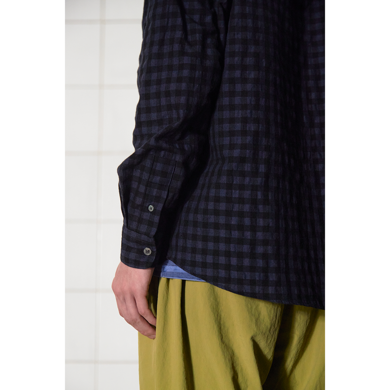 POCKET GINGHAM CHECK SHIRT / NAVY