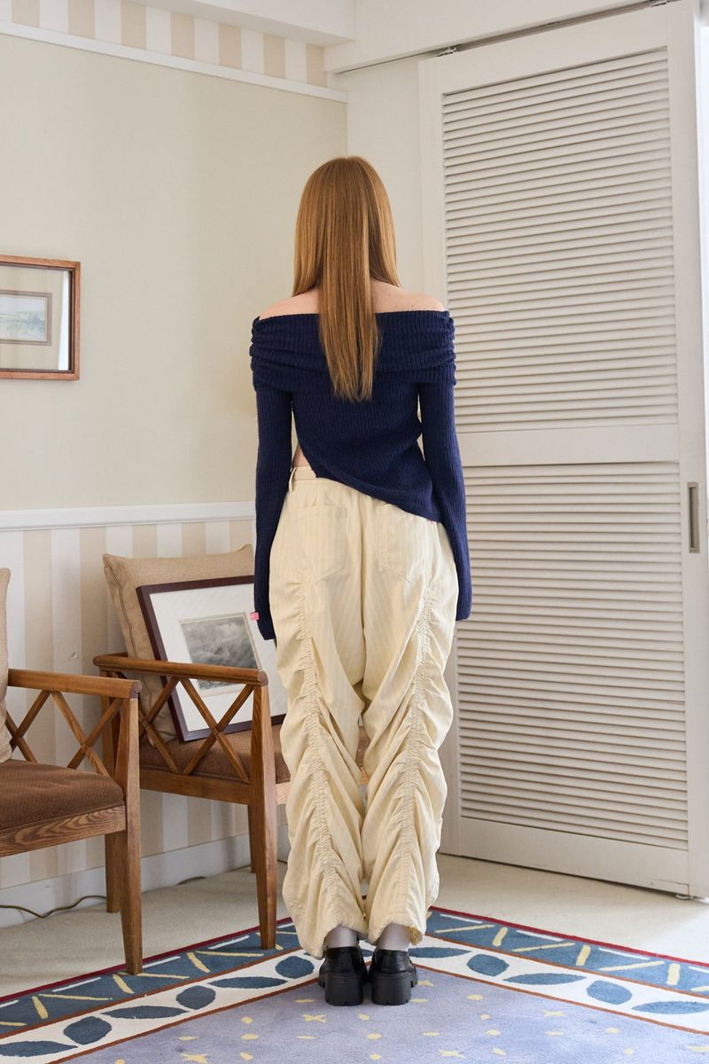 SHIRRING LONG PANTS CREAM