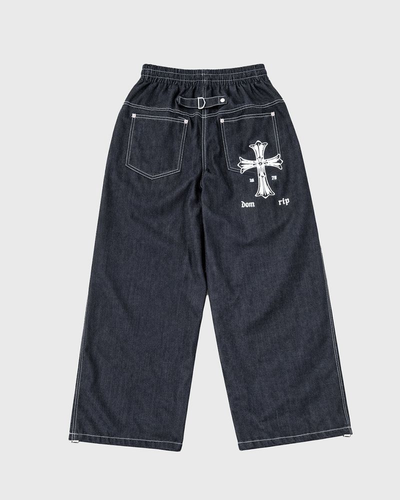 Bone Cross Stud Wide Denim Pants