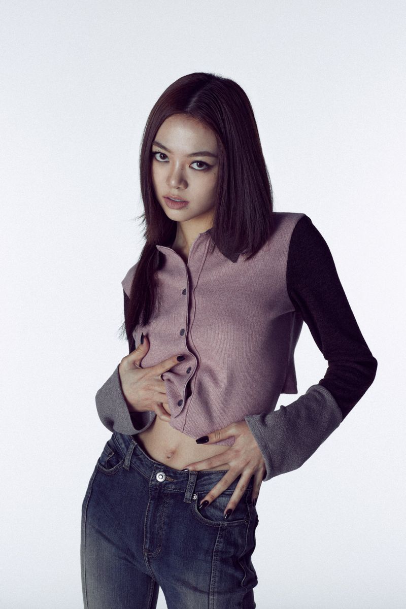 MULTICOLOR KNIT SHIRT # PINK BROWN
