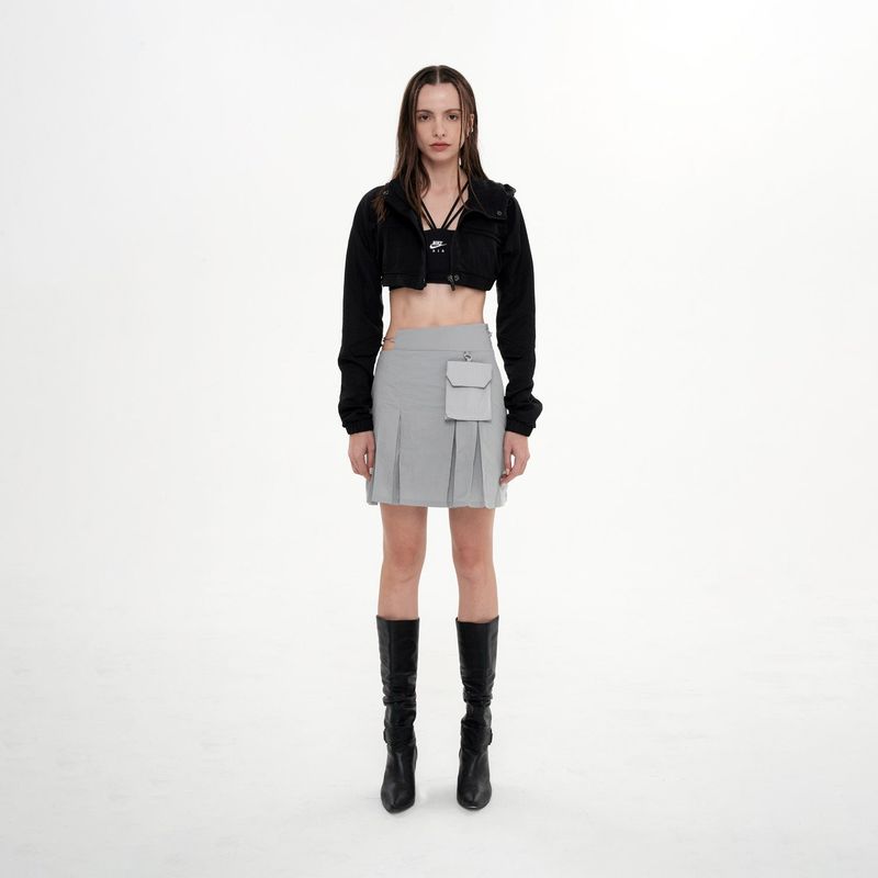 JINJUSE(ジンジュユーズ)の「POCKET DETAIL CHAIN SKIRT(LIGHT GRAY)(Skirts)」