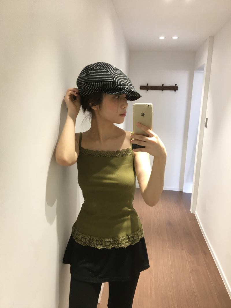 Drop ribbed lace sleeveless top (7color) 