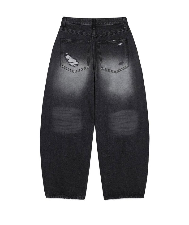 Distressed Curved Denim Pants - Black
