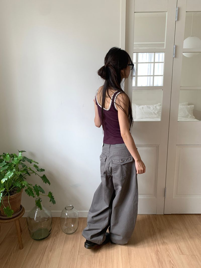TWILL BACK POCKET STUD PANTS (3C)